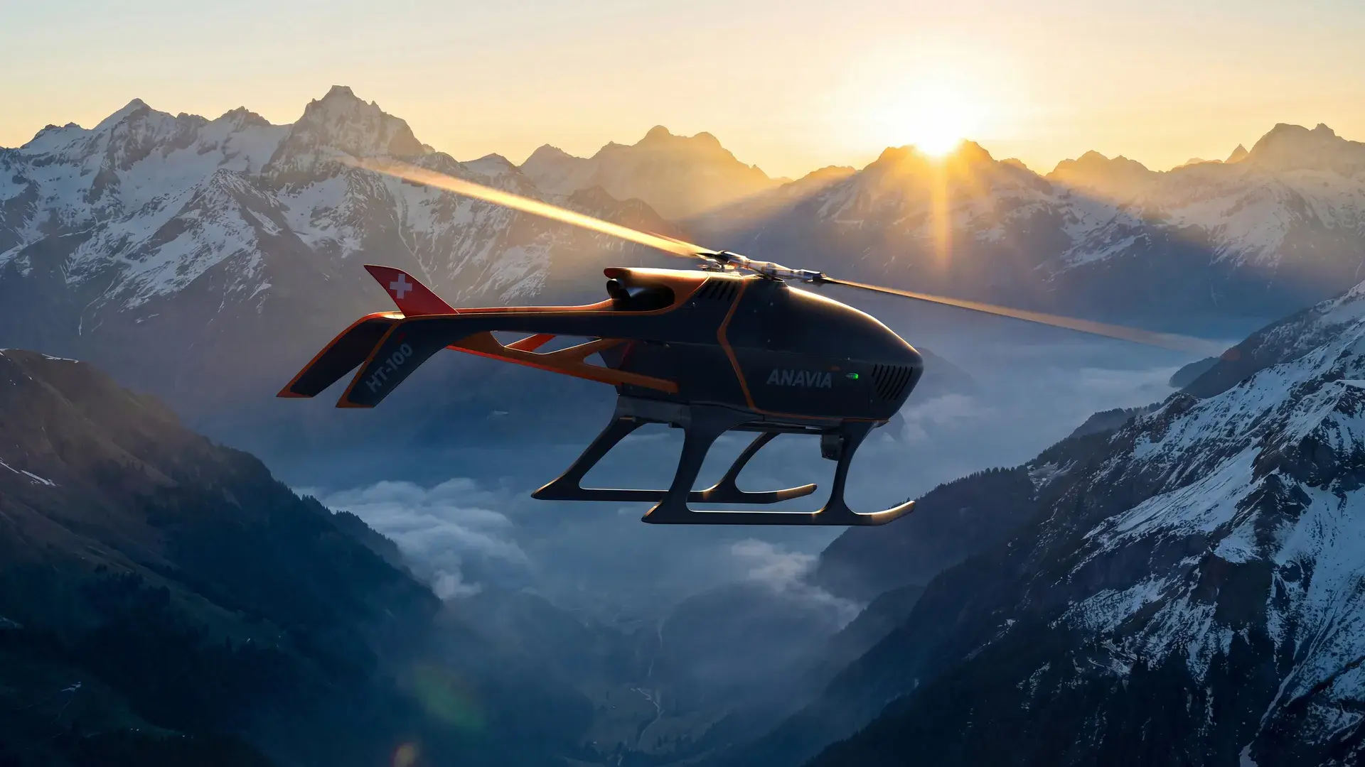 ANAVIA HT-100 flying over Swiss Alps